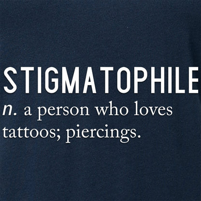 Stigmatophile n. a person who loves tattoos; piercings. Black Tapered V-Neck Tee Shirt