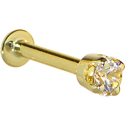 16G Solid 14K Yellow Gold 3mm Champagne Cubic Zirconia Tragus Earring Stud