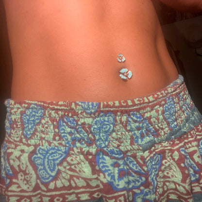 Blue and Purple Hibiscus Flower Double Mount Belly Ring