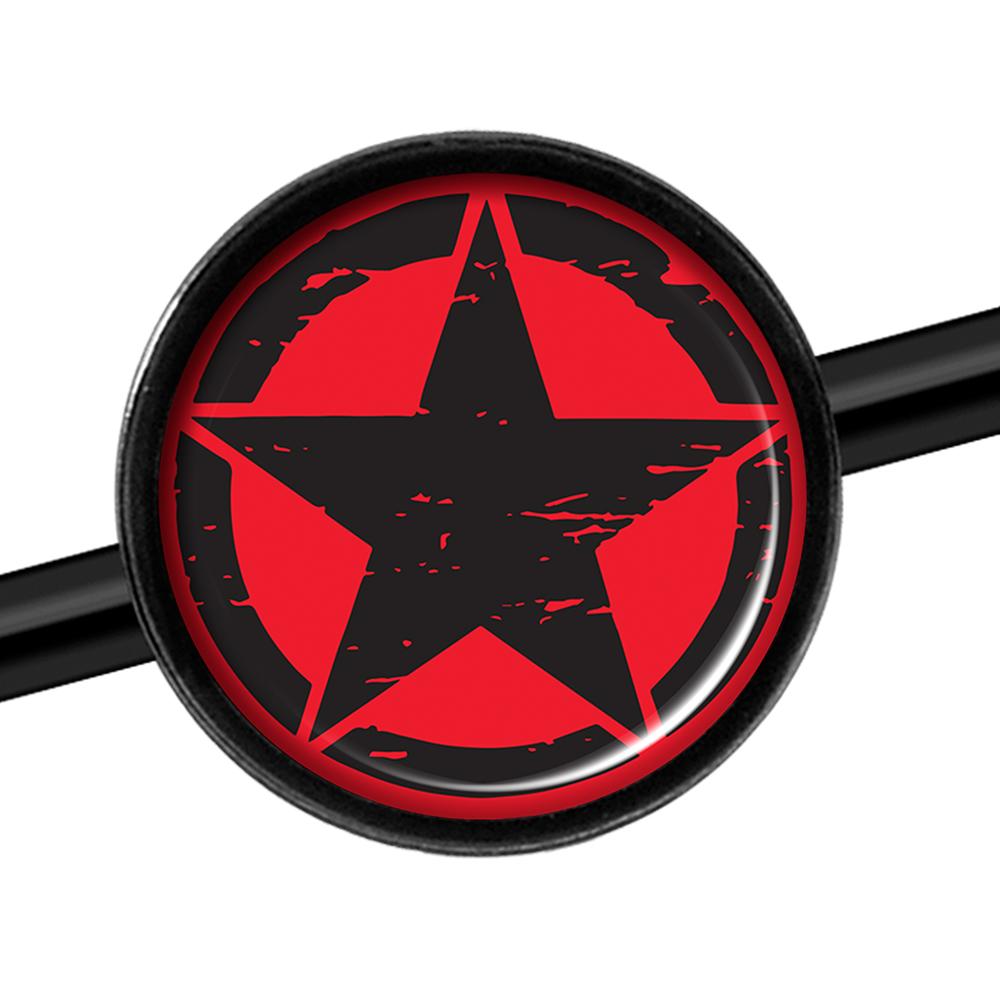 14G Black Red Distressed Star Black Industrial Barbell 37mm