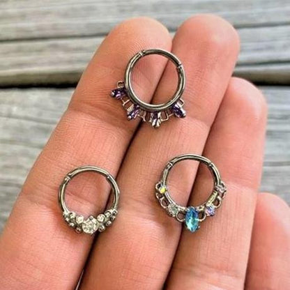 16G 3/8 Aurora Aqua CZ Gem Lacy Septum Clicker