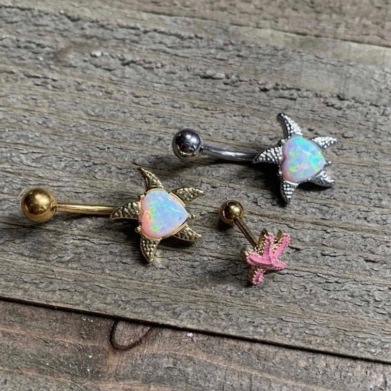16G 1/4 Gold Tone Pink Nautical Starfish Beach Cartilage Tragus