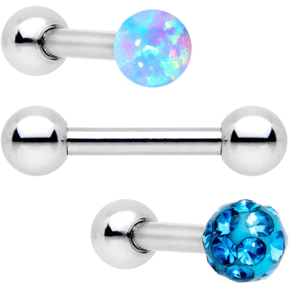 16G 1/4 Aqua Faux Opal Ball Cartilage Tragus Earring 3 Pack Set